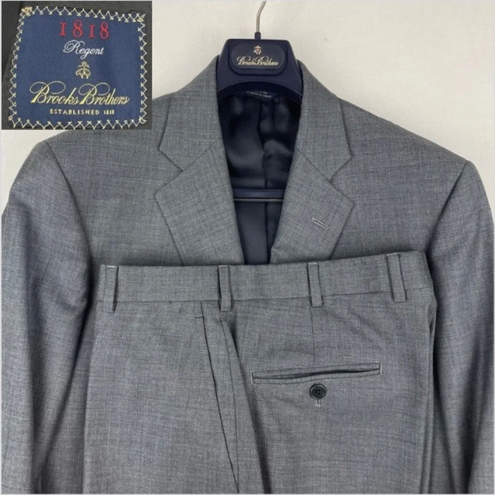 Brooks Brothers 1818 Regent Grey Wool 2 Piece Suit Mens 40 Long 33W 31L